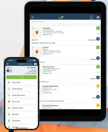 ServiceJobs engineer app on tablet and phone